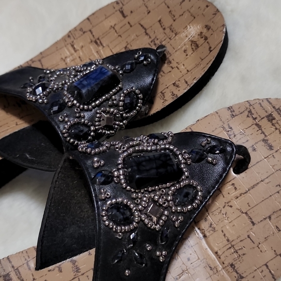 BLING Embellished Cork Mixit Black Wedge Sandals - Picture 2 of 5